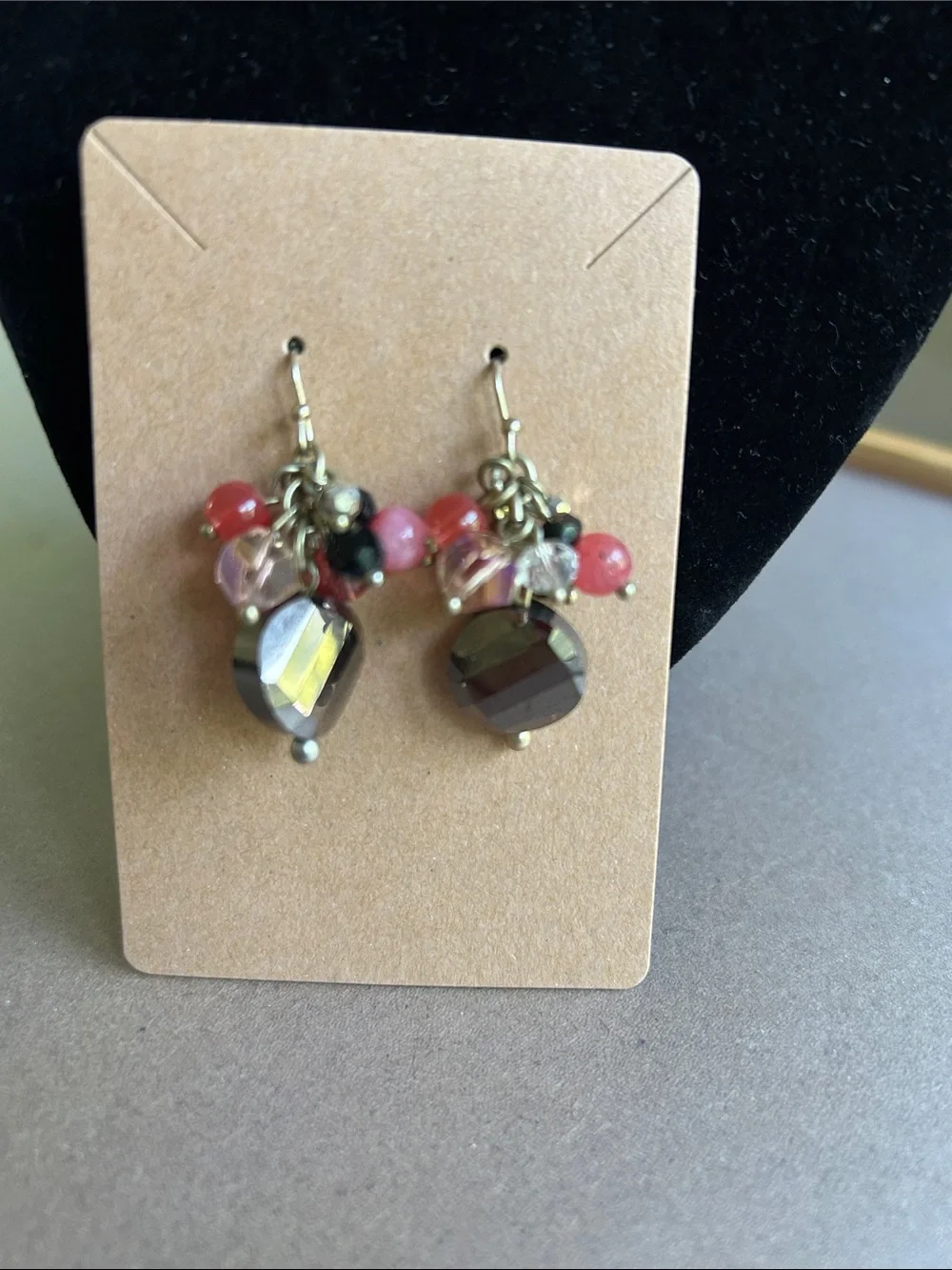 White House Black Market Pink and Black Bead Cluster Earrings